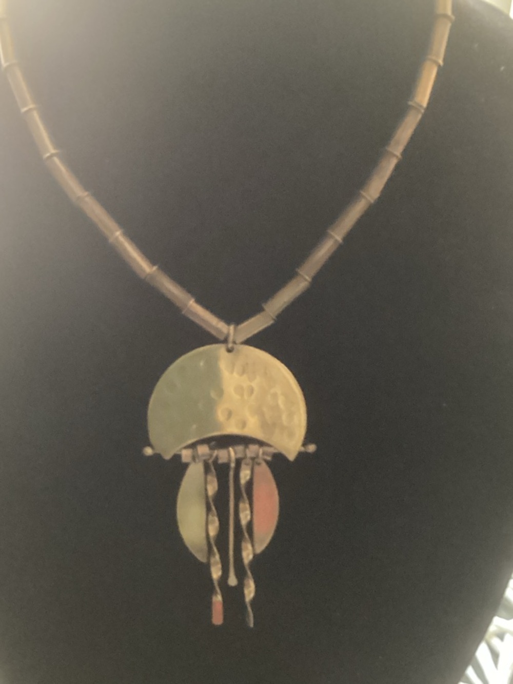 Gold-Tone Hammered Pendant Necklace with Dangle Accents Copper Material.